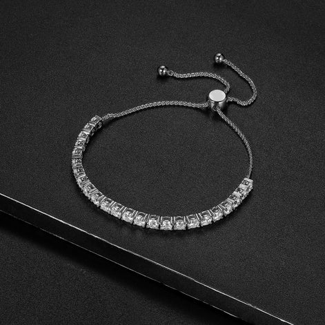 Adjustable Silver Tennis Bolo Bracelet in Wheat Chain with Tube Slider (5.5''~7.5'')
