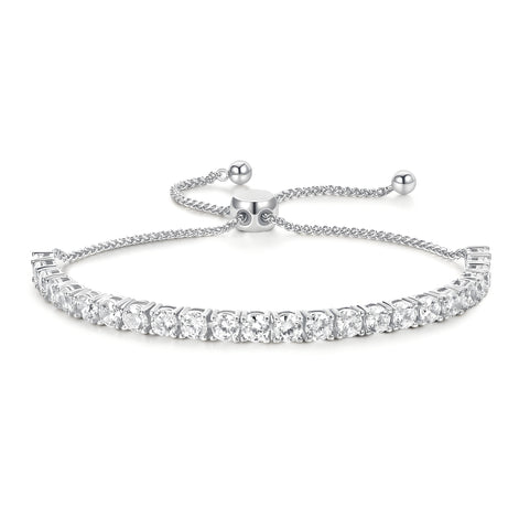 Adjustable Silver Tennis Bolo Bracelet in Wheat Chain with Tube Slider (5.5''~7.5'')