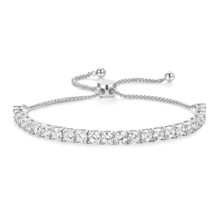 Adjustable Silver Tennis Bolo Bracelet in Wheat Chain with Tube Slider (5.5''~7.5'')