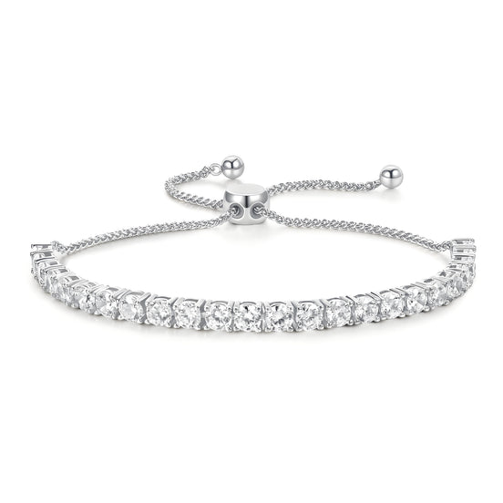 Adjustable Silver Tennis Bolo Bracelet in Wheat Chain with Tube Slider (5.5''~7.5'')