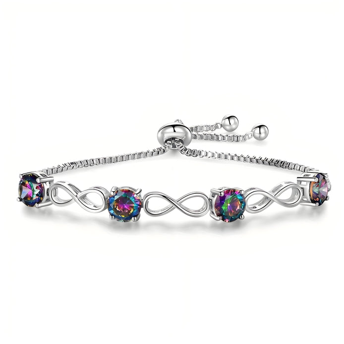 Adjustable Tennis Infinity Link 7mm Silver Bolo Bracelet in Round Mystic Topaz Accents of Box Chain with Ball Slider (5.5''~7.5'')