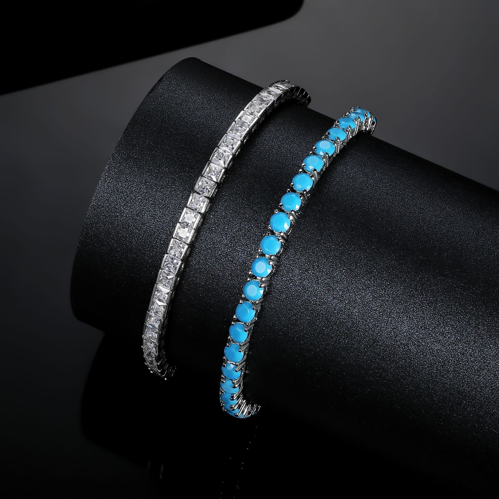 4mm Adjustable Turquoise Silver Tennis Bead Bolo Bracelet in Box Chain with Ball Slider (5.5''~7.5'')