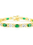 Alternating Oval Emerald White and Twin Accents 5mm Golden Tennis Bracelet in Prong Setting with Box Clasp Safety Latches