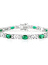 Alternating Oval White Emerald and Twin Accents 5mm Silver Tennis Bracelet in Prong Setting with Box Clasp Safety Latches