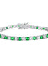 Alternating Round Emerald and Brilliant 4mm Silver Tennis Bracelet with Box Clasp Safety Latches