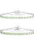 Alternating White Brilliant and Turquoise Chartreuse Silver Tennis Bracelet with Box Clasp Safety Latches (7.5'')