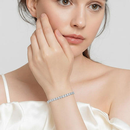 Classic Round Brilliant 4mm Silver Tennis Bracelet with Box Clasp Safety Latches