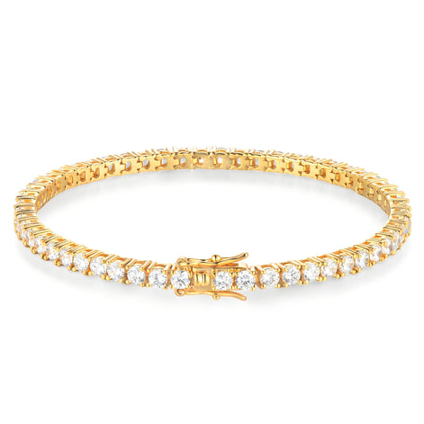 Classic Round Brilliant 3mm Golden Tennis Bracelet with Box Clasp Safety Latches