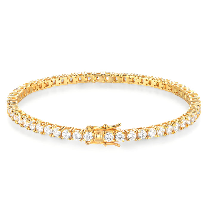 Classic Round Brilliant 3mm Golden Tennis Bracelet with Box Clasp Safety Latches