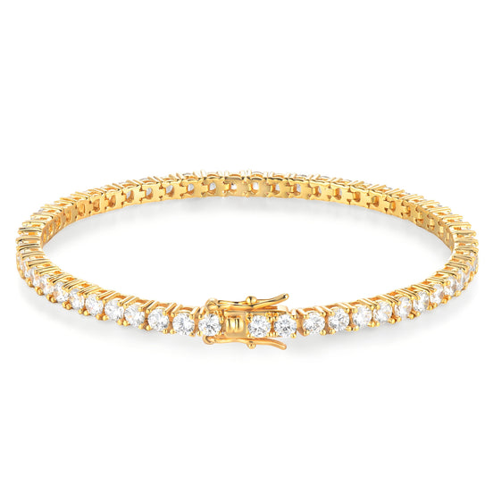 Classic Round Brilliant 3mm Golden Tennis Bracelet with Box Clasp Safety Latches