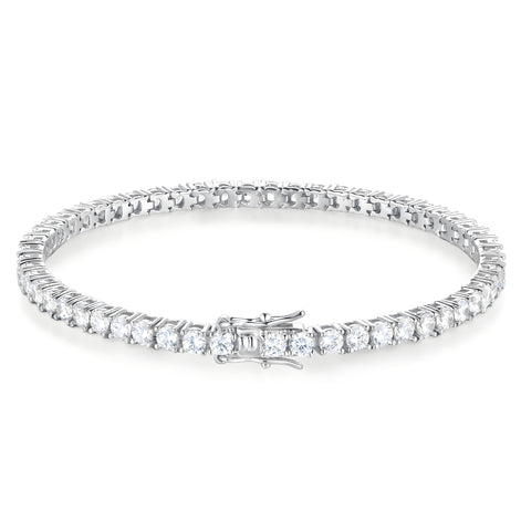 Classic Round Brilliant 3mm Silver Tennis Bracelet with Box Clasp Safety Latches
