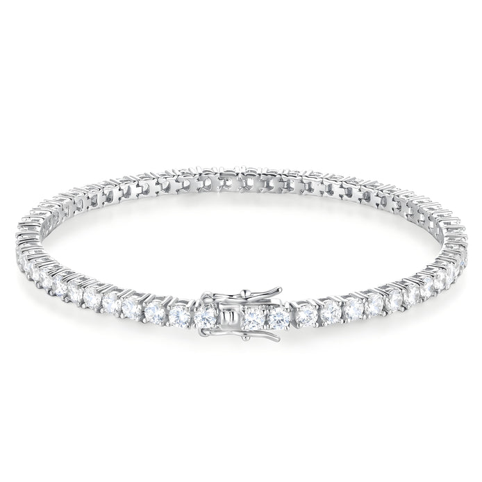 Classic Round Brilliant 3mm Silver Tennis Bracelet with Box Clasp Safety Latches