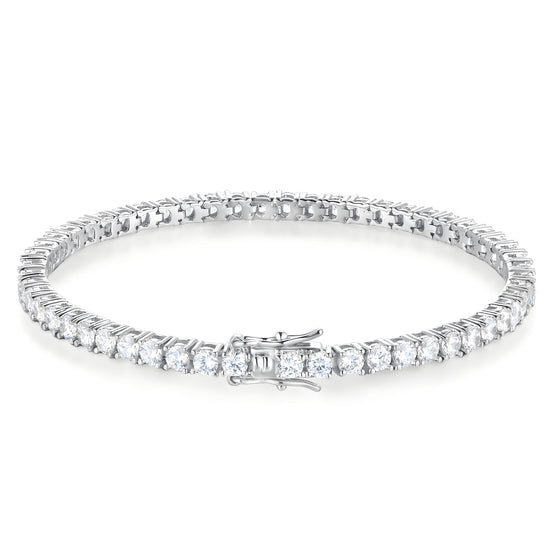 Classic Round Brilliant 3mm Silver Tennis Bracelet with Box Clasp Safety Latches