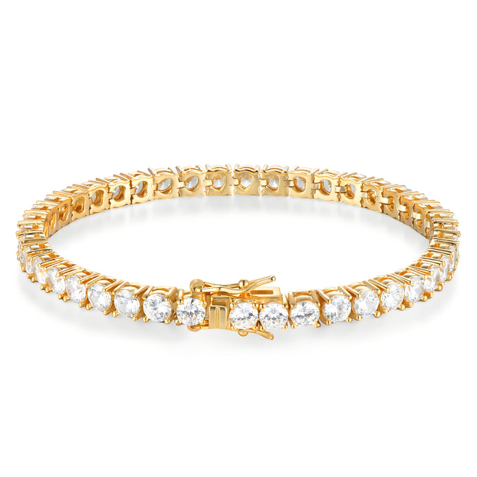 Classic Round Brilliant 4mm Golden Tennis Bracelet with Box Clasp Safety Latches