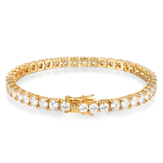 Classic Round Brilliant 4mm Golden Tennis Bracelet with Box Clasp Safety Latches