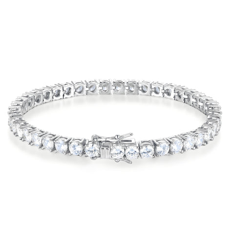 Classic Round Brilliant 4mm Silver Tennis Bracelet with Box Clasp Safety Latches