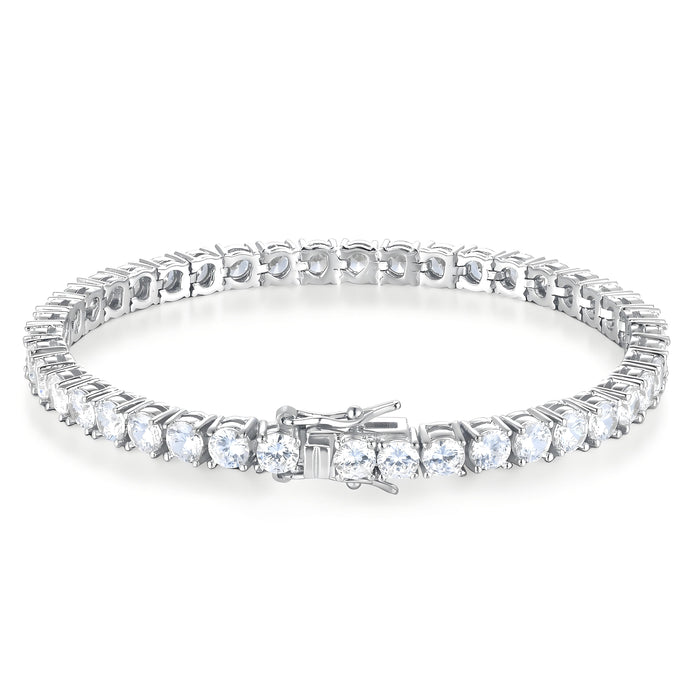 Classic Round Brilliant 4mm Silver Tennis Bracelet with Box Clasp Safety Latches