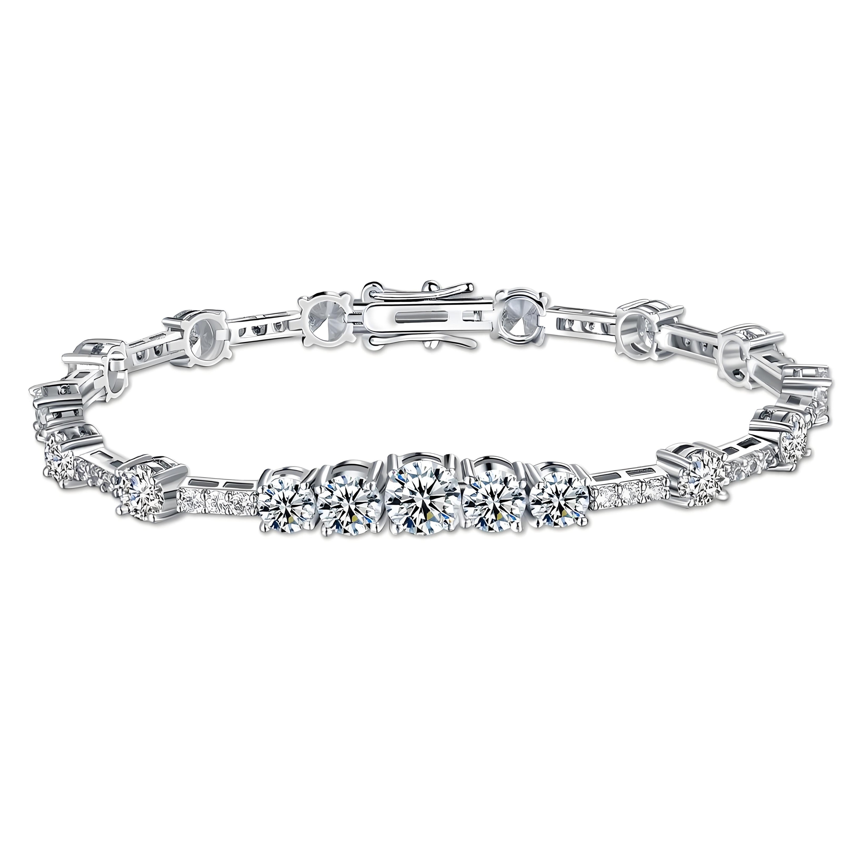 Four Prong Graduated Cluster 6mm Tennis Bracelet Combined Channel Set Round Brilliant with Box Clasp Safety Latches (7.5'')