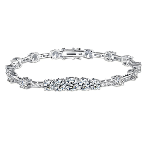 Four Prong Graduated Cluster 6mm Tennis Bracelet Combined Channel Set Round Brilliant with Box Clasp Safety Latches (7.5'')