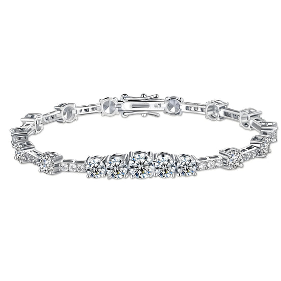 Four Prong Graduated Cluster 6mm Tennis Bracelet Combined Channel Set Round Brilliant with Box Clasp Safety Latches (7.5'')