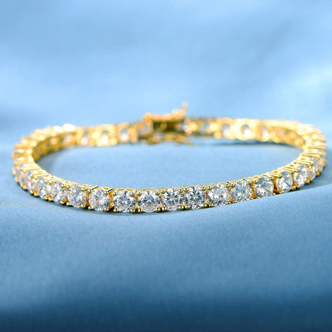Classic Round Brilliant 4mm Golden Tennis Bracelet with Box Clasp Safety Latches