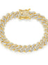 Golden Cuban Link 10mm Bracelet in Fully Pavé Setting of Round Brilliant with Integrated Box Clasp Safety Lock