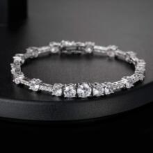 Four Prong Graduated Cluster 6mm Tennis Bracelet Combined Channel Set Round Brilliant with Box Clasp Safety Latches (7.5'')