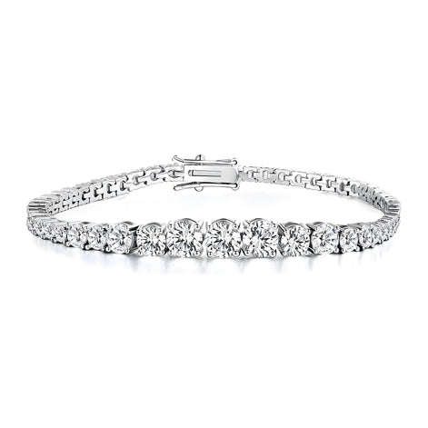 Graduated Round Brilliant 3mm Silver Tennis Bracelet with Box Clasp Safety Latches