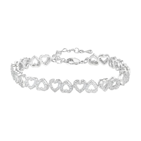 Heart Link Pave Setting 7mm Tennis Bracelet in Sterling Silver with Adjustable Lobster Clasp (5.5''~9'')