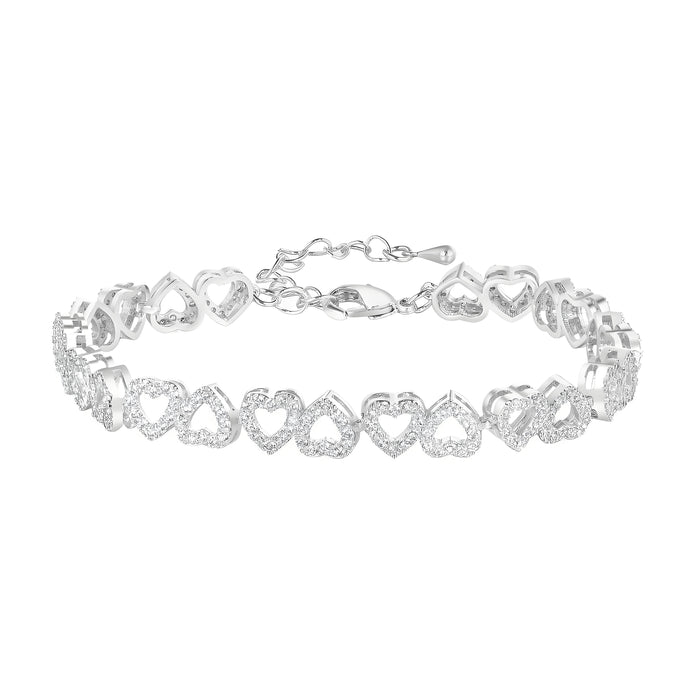 Heart Link Pave Setting 7mm Tennis Bracelet in Sterling Silver with Adjustable Lobster Clasp (5.5''~9'')