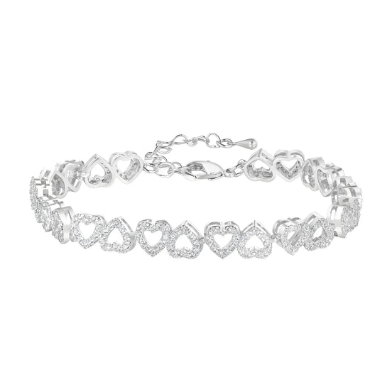 Heart Link Pave Setting 7mm Tennis Bracelet in Sterling Silver with Adjustable Lobster Clasp (5.5''~9'')