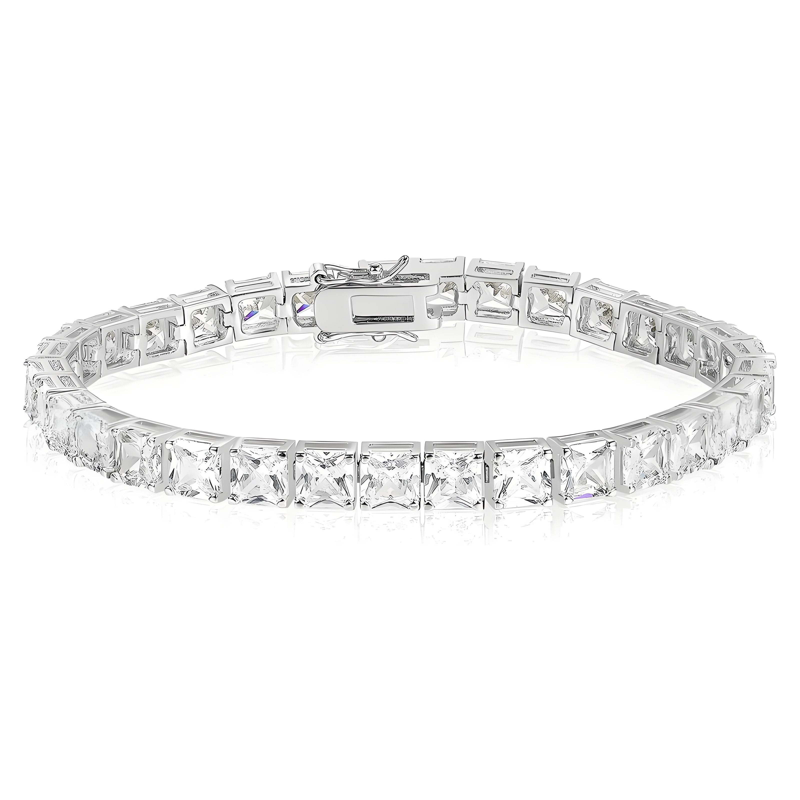 Princess-Cut 5mm Silver Tennis Bracelet in Channel Setting with Box Clasp Safety Latches