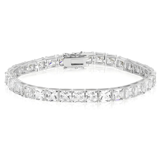 Princess-Cut 5mm Silver Tennis Bracelet in Channel Setting with Box Clasp Safety Latches