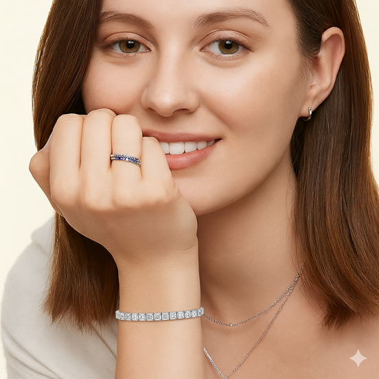 Princess-Cut 5mm Silver Tennis Bracelet in Channel Setting with Box Clasp Safety Latches