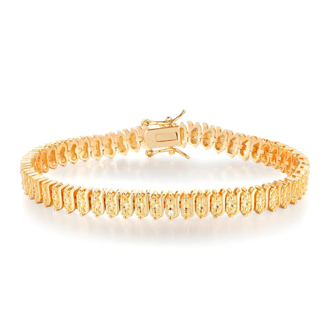 18K Golden Rectangular Link Dotted Round Brilliant Accents 7mm Bracelet with Box Clasp Safety Latches