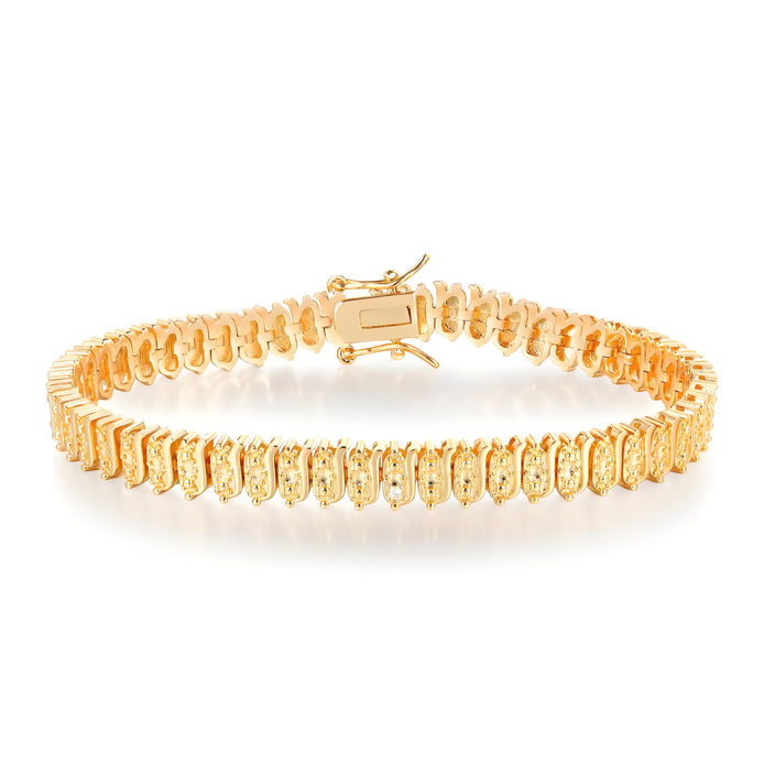 18K Golden Rectangular Link Dotted Round Brilliant Accents 7mm Bracelet with Box Clasp Safety Latches