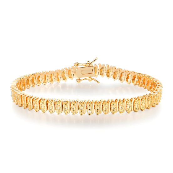 18K Golden Rectangular Link Dotted Round Brilliant Accents 7mm Bracelet with Box Clasp Safety Latches