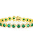 Round Emerald in White Accents Halo 8mm Golden Tennis Bracelet with Box Clasp Safety Latches