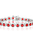 Round Ruby in White Accents Halo 8mm Silver Tennis Bracelet with Box Clasp Safety Latches