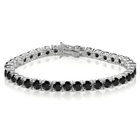 Spinel Black Classic Round 4mm Silver Tennis Bracelet with Box Clasp Safety Latches