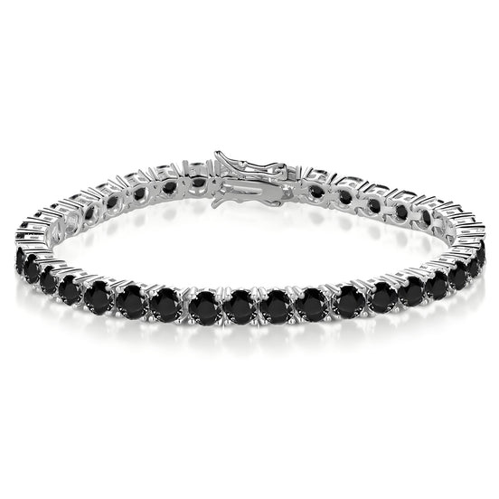 Spinel Black Classic Round 4mm Silver Tennis Bracelet with Box Clasp Safety Latches
