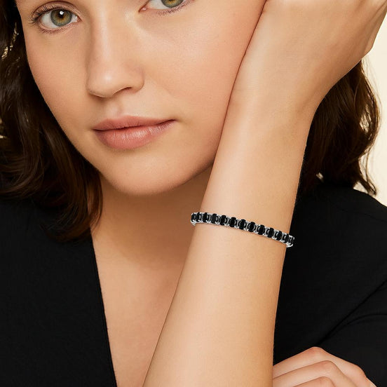 Spinel Black Classic Round 4mm Silver Tennis Bracelet with Box Clasp Safety Latches