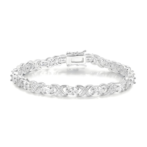 White Oval and Pave Infinity Links 4mm Silver Tennis Bracelet with Box Clasp Safety Latches